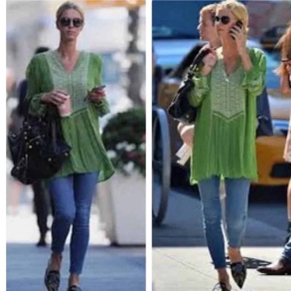 Tolani Lauren Style Lime Green Embroidered Boho Tunic Blouse 100% Viscose Large - Picture 2 of 14